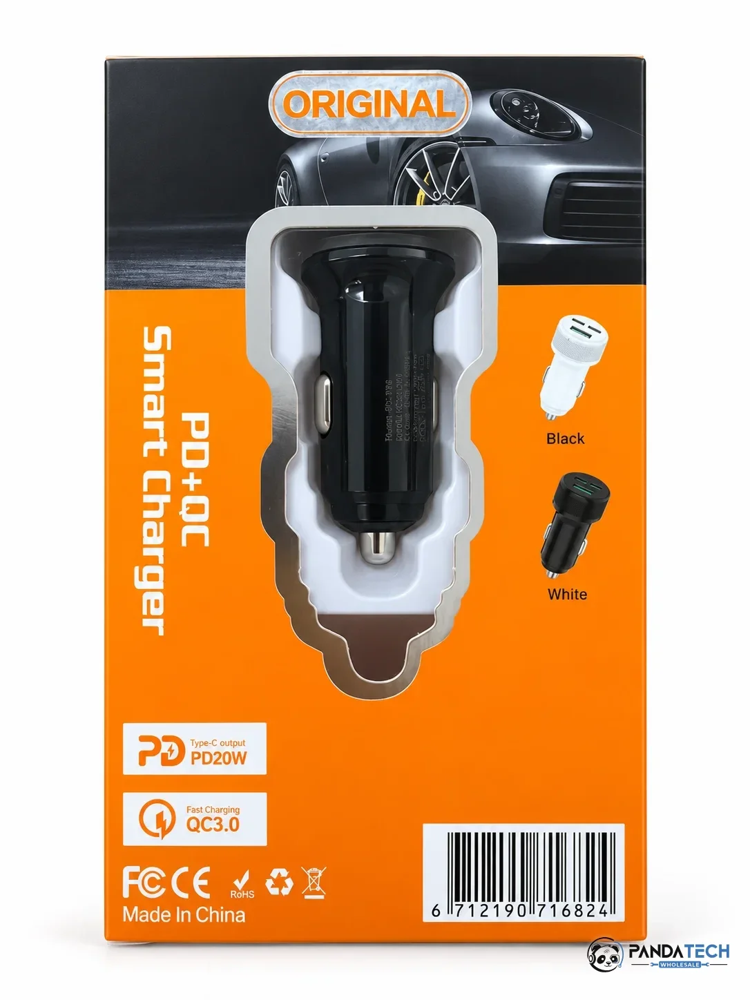 20W PD + QC 3.0 Dual-Port Fast Car Charger – Black